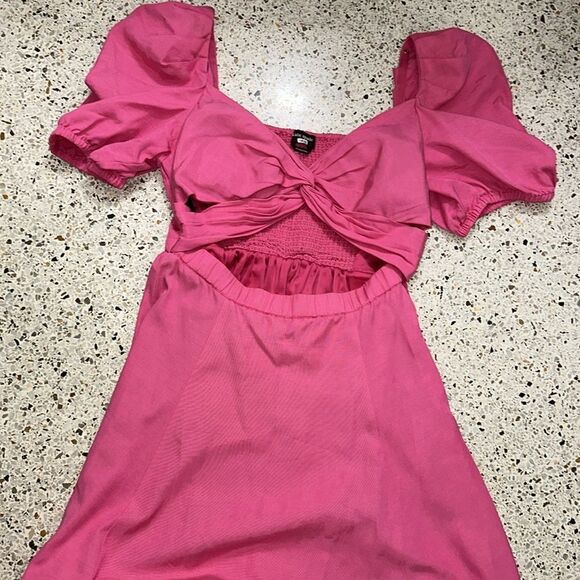 Kate Spade pink twist bodice midi dress puff sleeve cut out 14 - Picture 5 of 7